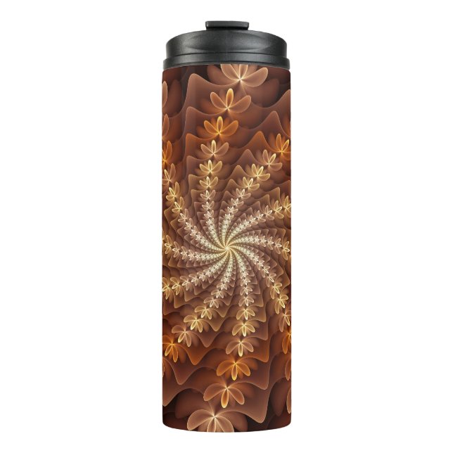 Warm Colors, Trippy Modern Fractal Art Pattern Thermal Tumbler (Front)
