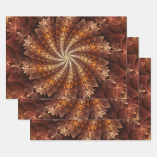 Warm Colors, Trippy Modern Fractal Art Pattern Wrapping Paper Sheets