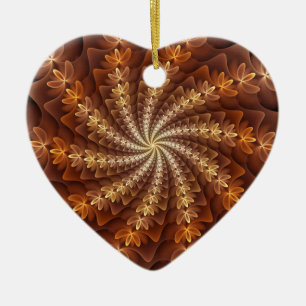 Warm Colors, Trippy Modern Fractal Pattern Heart Ceramic Ornament
