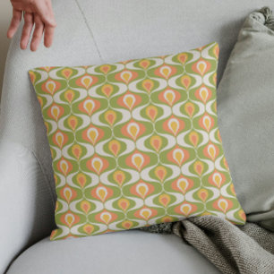 Warm Colors Wavy Ornaments Mid Century Modern Throw Pillow
