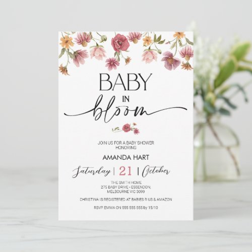 Warm Colors Wildflower Baby Bloom Baby Shower  Invitation