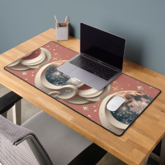Warm Coral Celestial Moon Glow Desk Mat