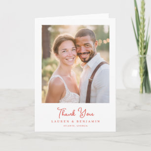 Warm Coral Minimalist Photo Thank You Card