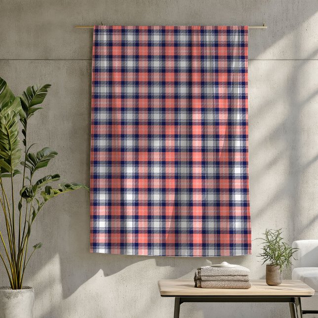 Warm Coral Navy Plaid Blanket for Every Season (Warm Coral Navy Plaid Blanket for Every Season)