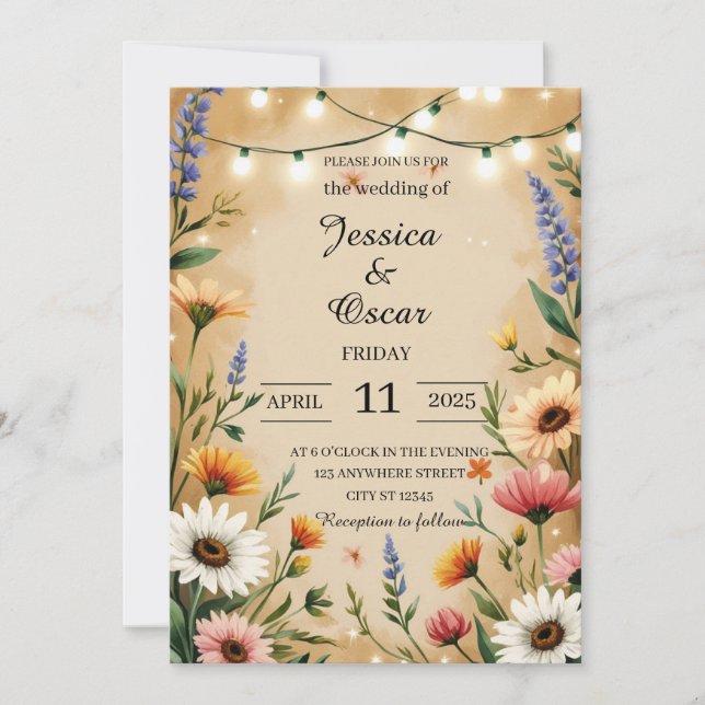 Warm Country-Style Wildflowers Wedding Invitation (Front)