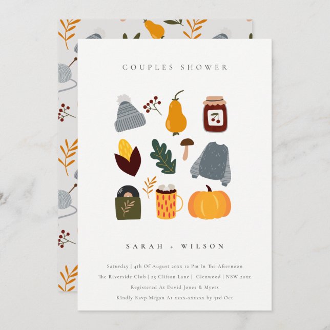 Warm Cozy Autumn Essential Couples Shower Invite (Front/Back)