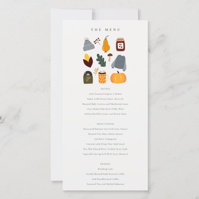 Warm Cozy Autumn Essential Wedding Menu Card (Front)