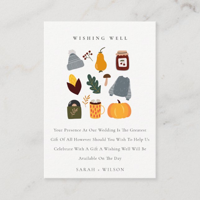 Warm Cozy Autumn Essential Wedding Wishing Well Enclosure Card (Front)