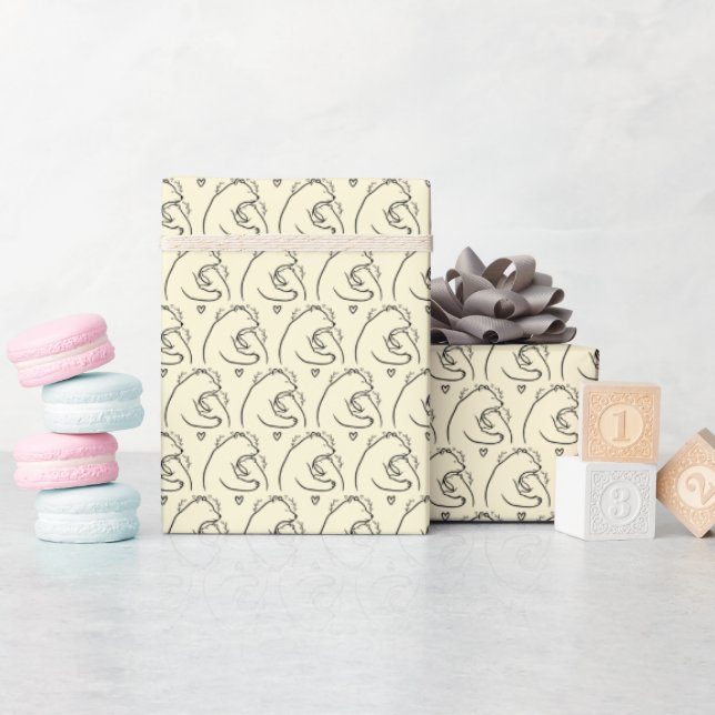 Warm Cozy Bear Hug Line Art Design Wrapping Paper (Baby Shower)