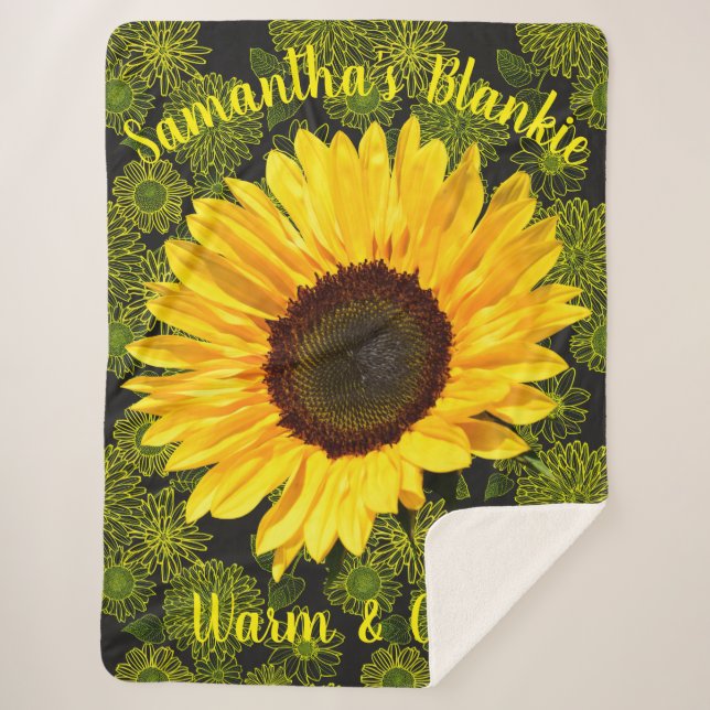 Warm & Cozy Bright Yellow Sunflower Personalized Sherpa Blanket (Front)