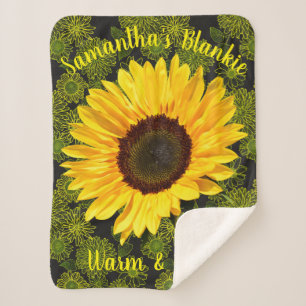 Warm & Cozy Bright Yellow Sunflower Personalized Sherpa Blanket
