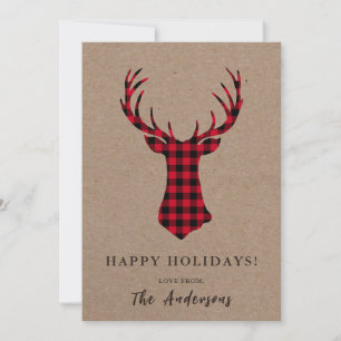 Warm Cozy Deer Kraft Plaid Christmas Holiday Card