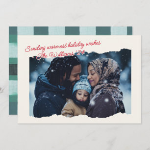Warm Cozy Plaid Modern Photo Script Holiday Card