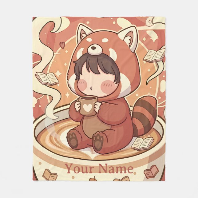 Warm & Cozy Red Panda Brew Fleece Blanket (Front)