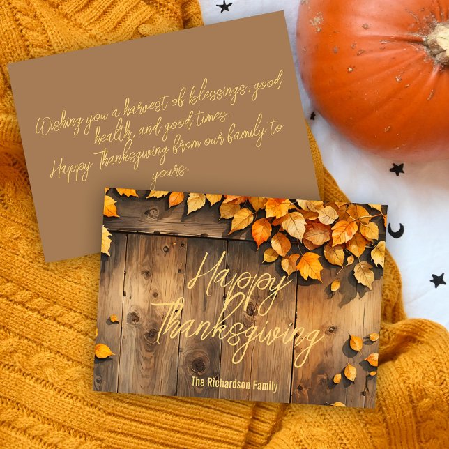 Warm Cozy Rustic Autumn Leaves Thanksgiving Holiday Card (Creator Uploaded)