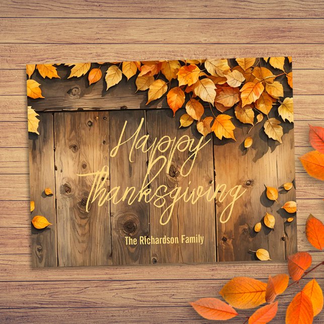 Warm Cozy Rustic Autumn Leaves Thanksgiving Postcard (Creator Uploaded)