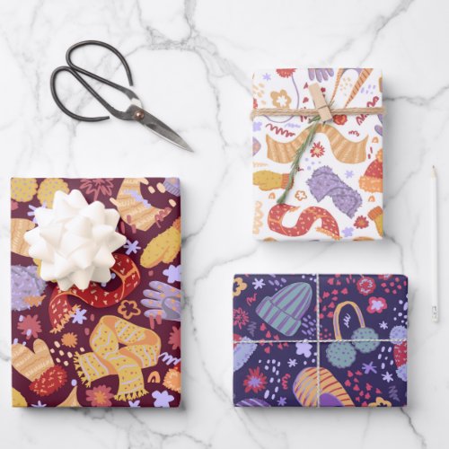 Warm Cozy Winter Wear Wrapping Paper Set of 3