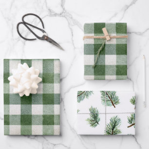 Warm Cream Green Plaid Stripes Christmas Wrapping Paper Sheets