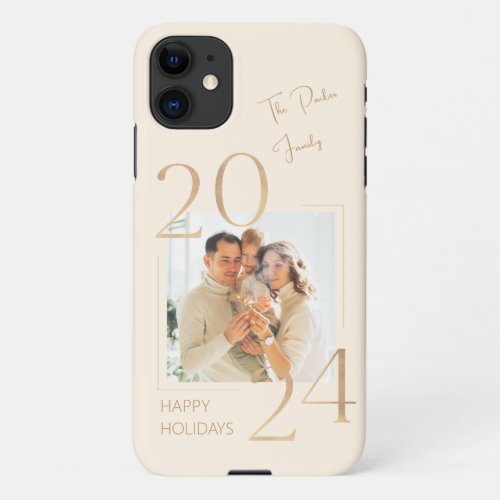 Warm Creamy 2024 New Year Custom Photo Holiday iPhone 11 Case