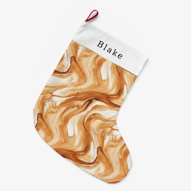Warm Creamy Caramel Candy Streaks Large Christmas Stocking (Front (Hanging))