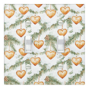 Warm Creamy Caramel Hearts Christmas Tree Branches Light Switch Cover