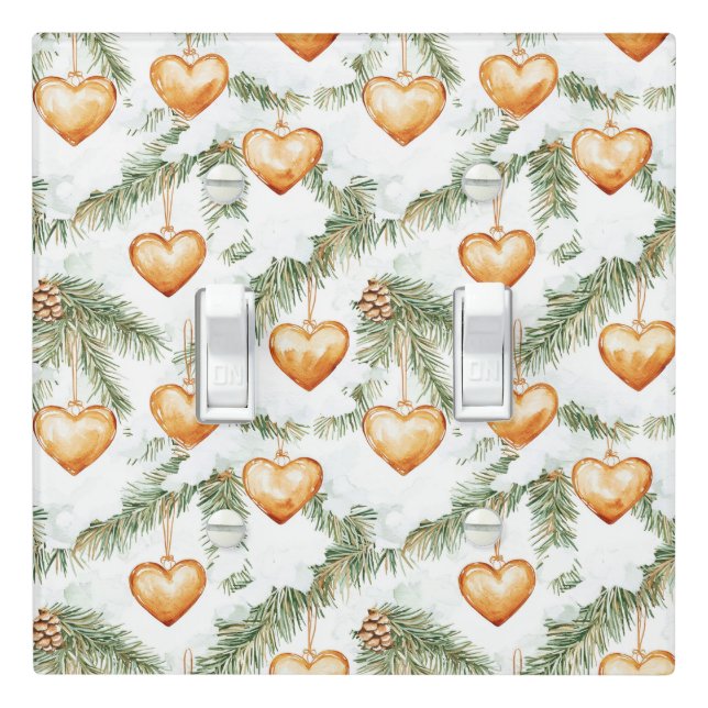 Warm Creamy Caramel Hearts Christmas Tree Branches Light Switch Cover (In Situ)