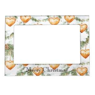 Warm Creamy Caramel Hearts Christmas Tree Branches Magnetic Frame