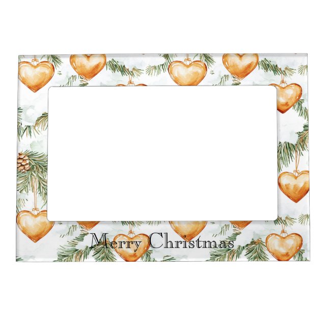 Warm Creamy Caramel Hearts Christmas Tree Branches Magnetic Frame (Front)