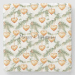 Warm Creamy Caramel Hearts Christmas Tree Branches Stone Coaster