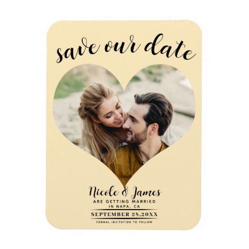 Warm Custard Heart Photo Wedding Save the Date Magnet