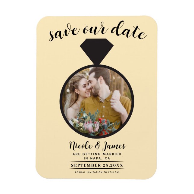 Warm Custard Wedding Ring Photo Save the Date Magnet (Vertical)
