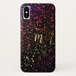 Warm Dark Rainbow Glitter Monogram iPhone X Case