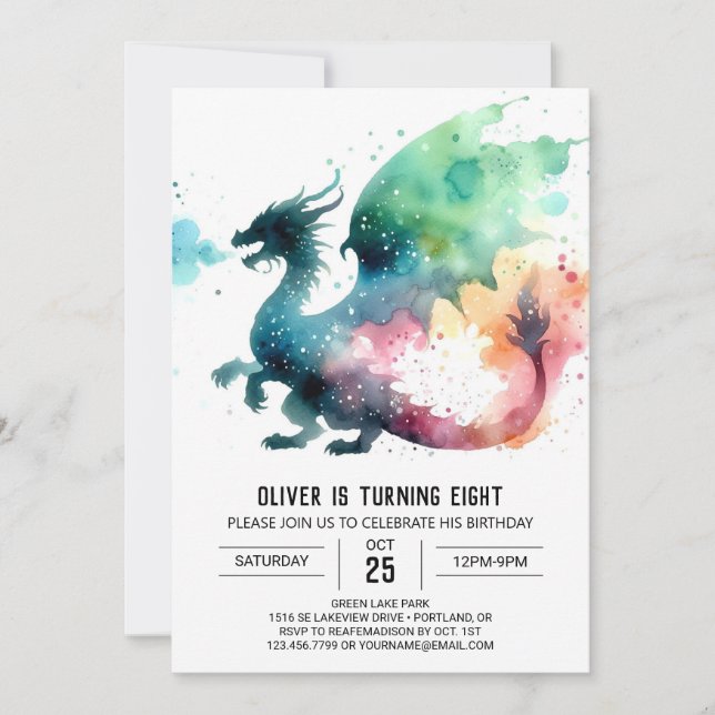 Warm Dragon Birthday Printable Invitation (Front)