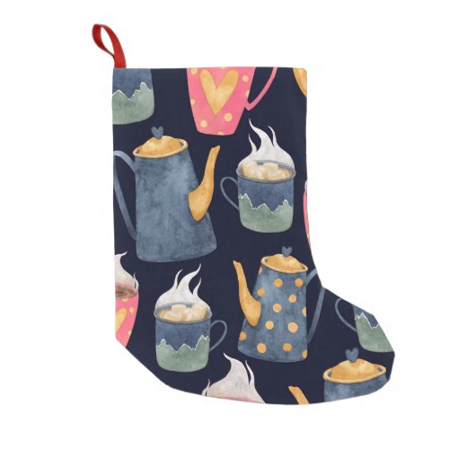 Warm Drinks Watercolor Winter Pattern Small Christmas Stocking