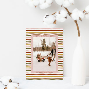 Warm Earth Tones Hand Drawn Boho Photo Christmas Holiday Card
