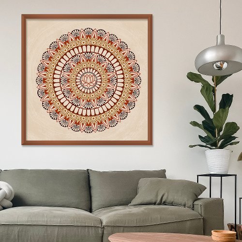 Warm Earth Tones Lotus Henna Mandala Poster