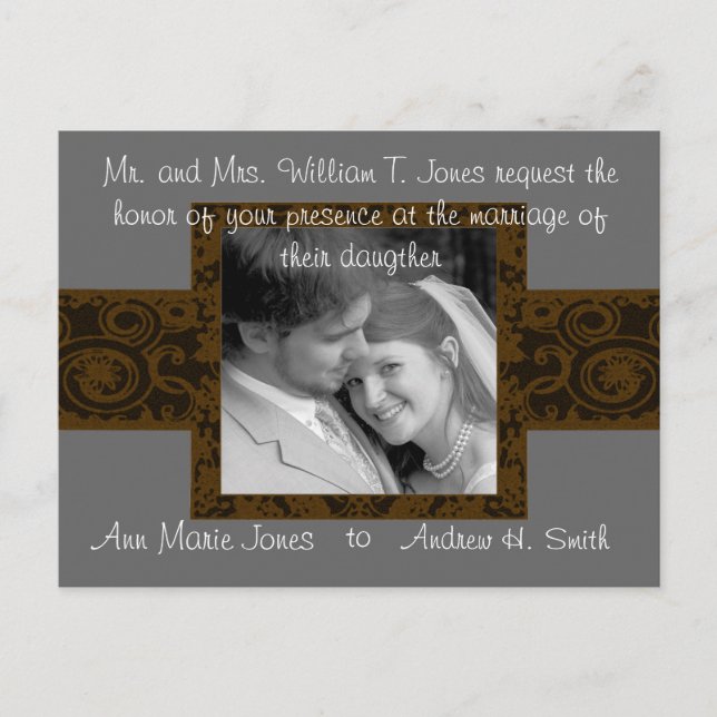 Warm Earthy Hues Golden Yellow Gray Black Wedding Invitation Postcard (Front)