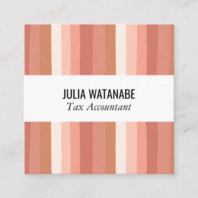 Warm Earthy Minimalist Stripes Terracotta Clay Square Business Card (Front)