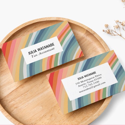 Customizable Warm Earthy Rainbow Minimalist Stripes Handmade Business Card