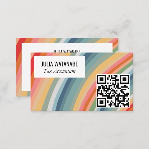 Warm Earthy Rainbow Minimalist Stripes QR Code  Business Card