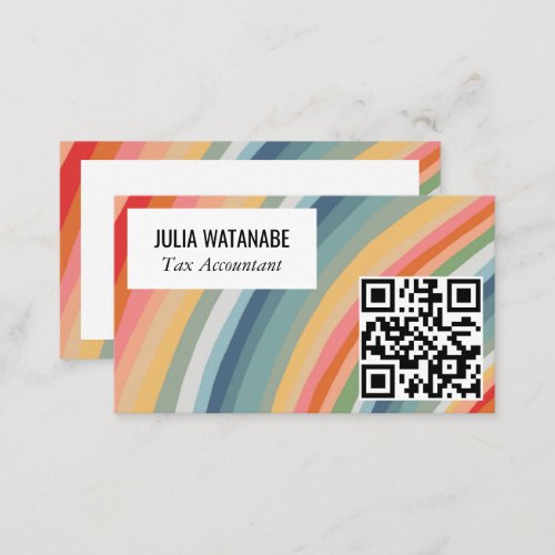 Warm Earthy Rainbow Minimalist Stripes QR Code Business Card