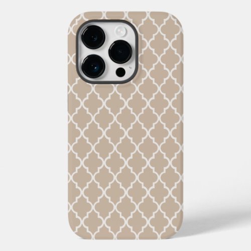 Warm Elegant Brownish_White Moroccan Quatrefoil  Case_Mate iPhone 14 Pro Case