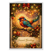 Warm Elegant Holiday Greeting Card – Artistic Bird (Front)