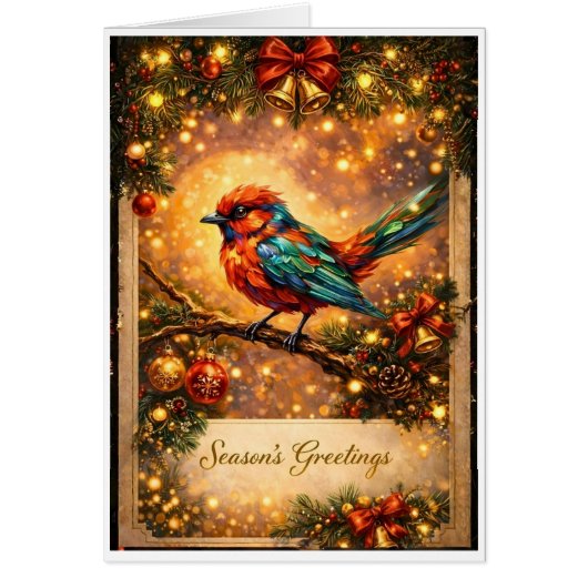 Warm Elegant Holiday Greeting Card – Artistic Bird (Front)