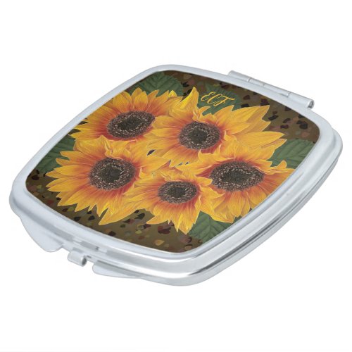 Warm Elegant Monogram Soulful Sunflower Art Compact Mirror
