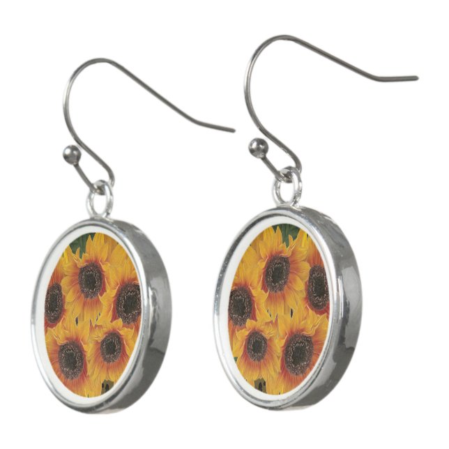 Warm Elegant Soulful Sunflower Art Earrings (Angled)