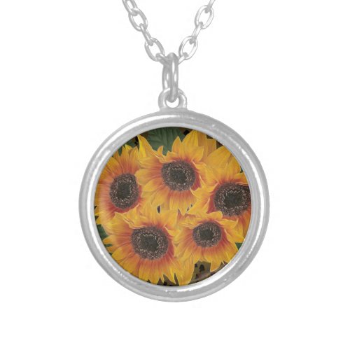 Warm Elegant Soulful Sunflower Art Silver Plated Necklace