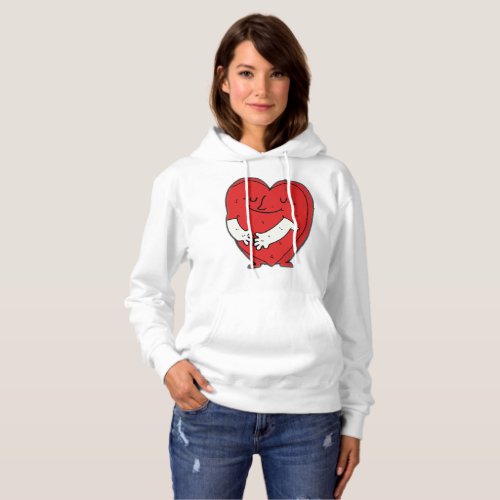 Warm Embrace Cartoon Holding a Heart Hoodie