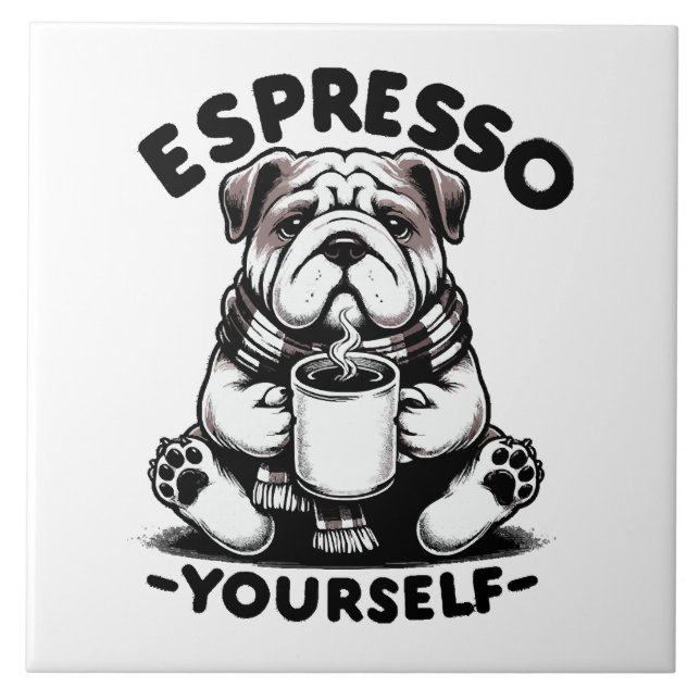 Warm Espresso Bulldog Ceramic Tile (Front)