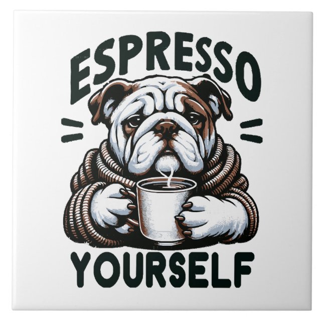 Warm Espresso Bulldog - Cozy Coffee  Ceramic Tile (Front)